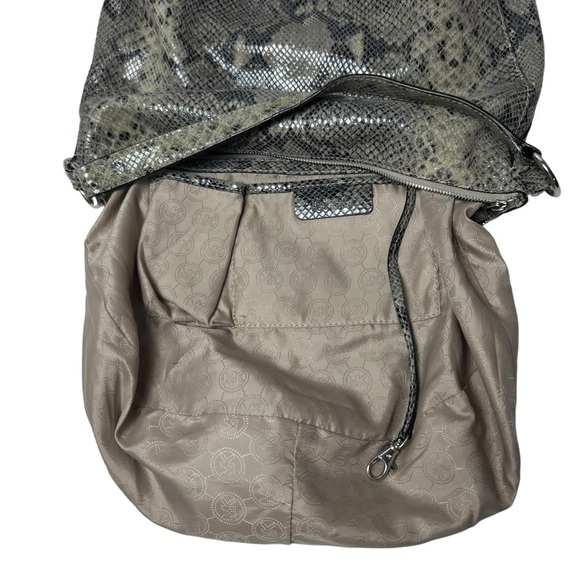 Michael Kors Purse Fulton Leather Python Reptile Embossed Hobo Shoulder Bag Snak - Picture 4 of 12